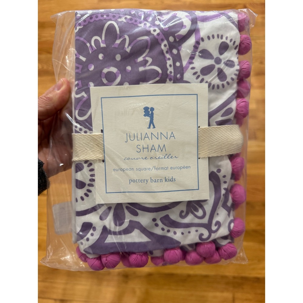 Pottery Barn Kids Julianna Euro Sham Purple White Medallion Pom Pom 26x26 NEW